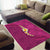 Polynesian Hibiscus and Plumeria with Tapa Pattern Area Rug Pink Color