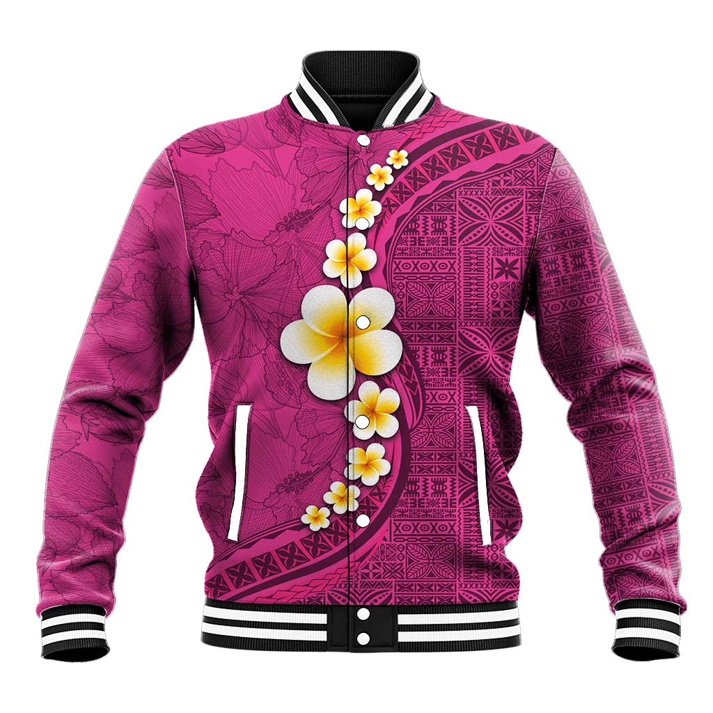 Polynesian Hibiscus and Plumeria with Tapa Pattern Baseball Jacket Pink Color LT03 Unisex Pink - Polynesian Pride