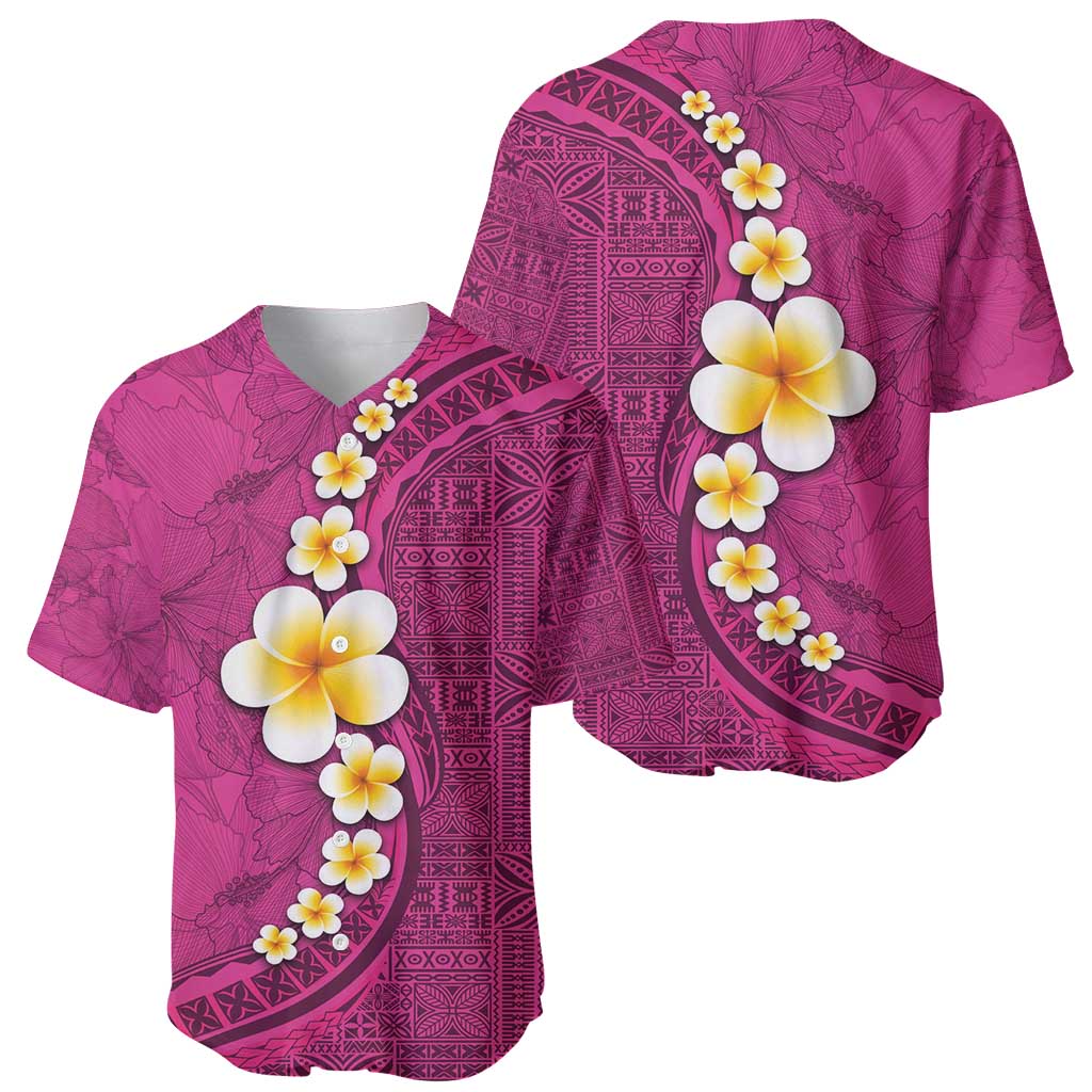 Polynesian Hibiscus and Plumeria with Tapa Pattern Baseball Jersey Pink Color LT03 - Polynesian Pride