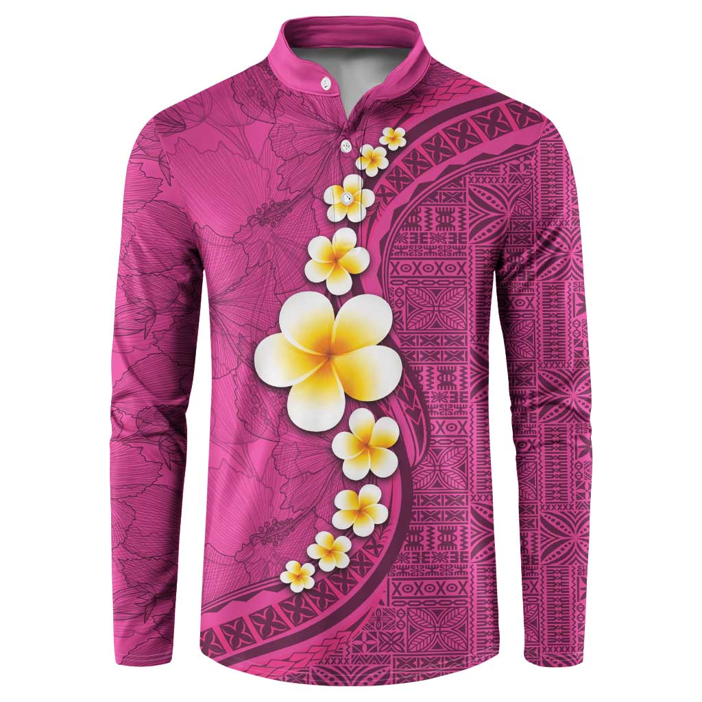 Polynesian Hibiscus and Plumeria with Tapa Pattern Button Sweatshirt Pink Color LT03 Pink - Polynesian Pride
