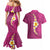 Polynesian Hibiscus and Plumeria with Tapa Pattern Couples Matching Mermaid Dress and Hawaiian Shirt Pink Color