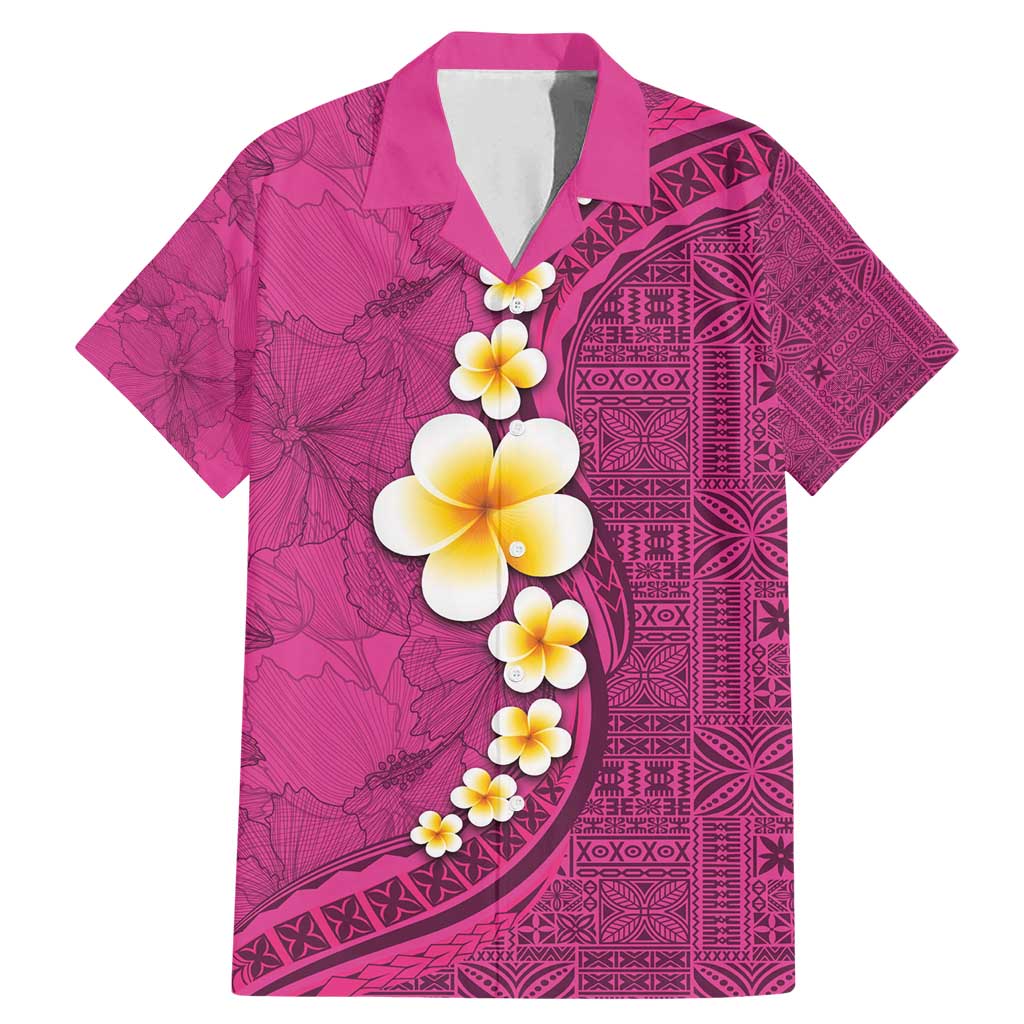 Polynesian Hibiscus and Plumeria with Tapa Pattern Family Matching Mermaid Dress and Hawaiian Shirt Pink Color LT03 Dad's Shirt - Short Sleeve Pink - Polynesian Pride