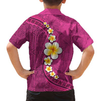 Polynesian Hibiscus and Plumeria with Tapa Pattern Family Matching Off Shoulder Short Dress and Hawaiian Shirt Pink Color LT03 - Polynesian Pride