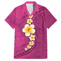 Polynesian Hibiscus and Plumeria with Tapa Pattern Family Matching Off Shoulder Short Dress and Hawaiian Shirt Pink Color LT03 Dad's Shirt - Short Sleeve Pink - Polynesian Pride