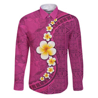 Polynesian Hibiscus and Plumeria with Tapa Pattern Family Matching Puletasi and Hawaiian Shirt Pink Color