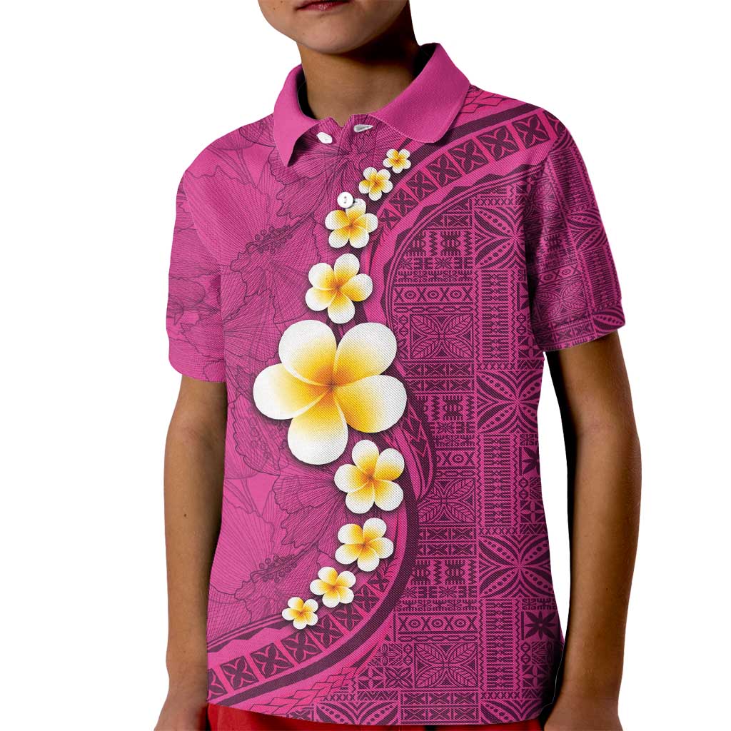 Polynesian Hibiscus and Plumeria with Tapa Pattern Kid Polo Shirt Pink Color LT03 Kid Pink - Polynesian Pride