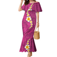 Polynesian Hibiscus and Plumeria with Tapa Pattern Mermaid Dress Pink Color LT03 Women Pink - Polynesian Pride