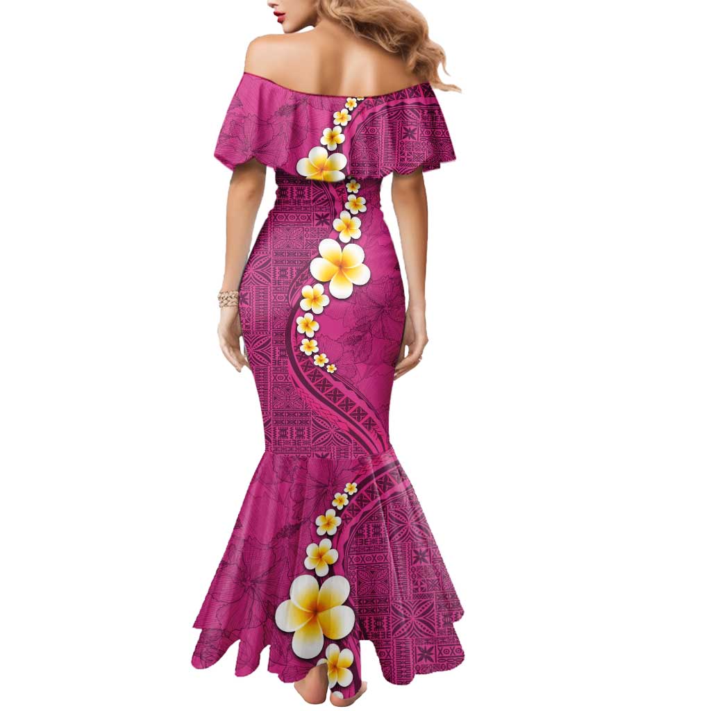 Polynesian Hibiscus and Plumeria with Tapa Pattern Mermaid Dress Pink Color LT03 - Polynesian Pride