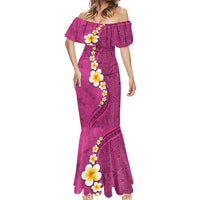 Polynesian Hibiscus and Plumeria with Tapa Pattern Mermaid Dress Pink Color LT03 - Polynesian Pride