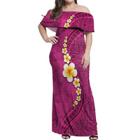 Polynesian Hibiscus and Plumeria with Tapa Pattern Off Shoulder Maxi Dress Pink Color LT03 Women Pink - Polynesian Pride