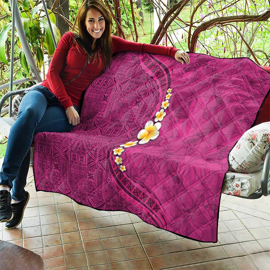 Polynesian Hibiscus and Plumeria with Tapa Pattern Quilt Pink Color LT03 - Polynesian Pride