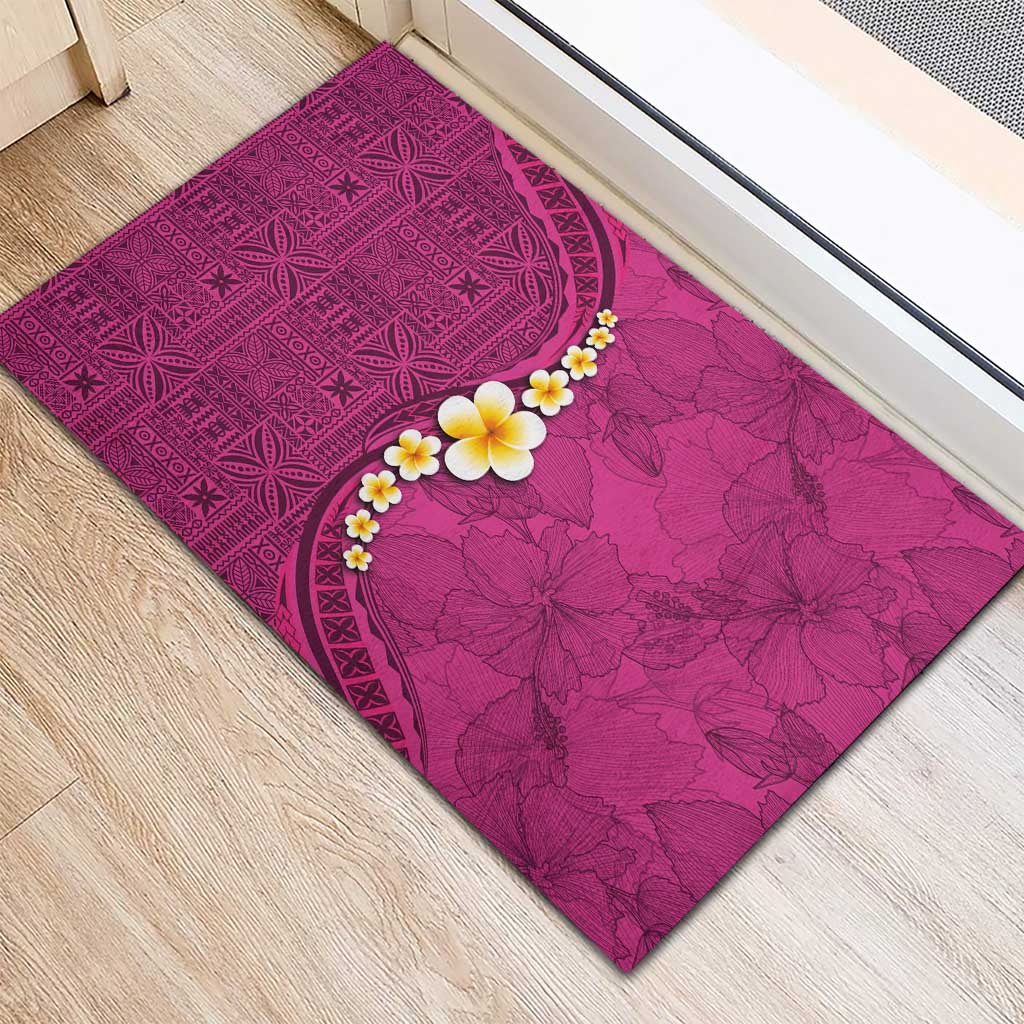 Polynesian Hibiscus and Plumeria with Tapa Pattern Rubber Doormat Pink Color LT03 - Polynesian Pride