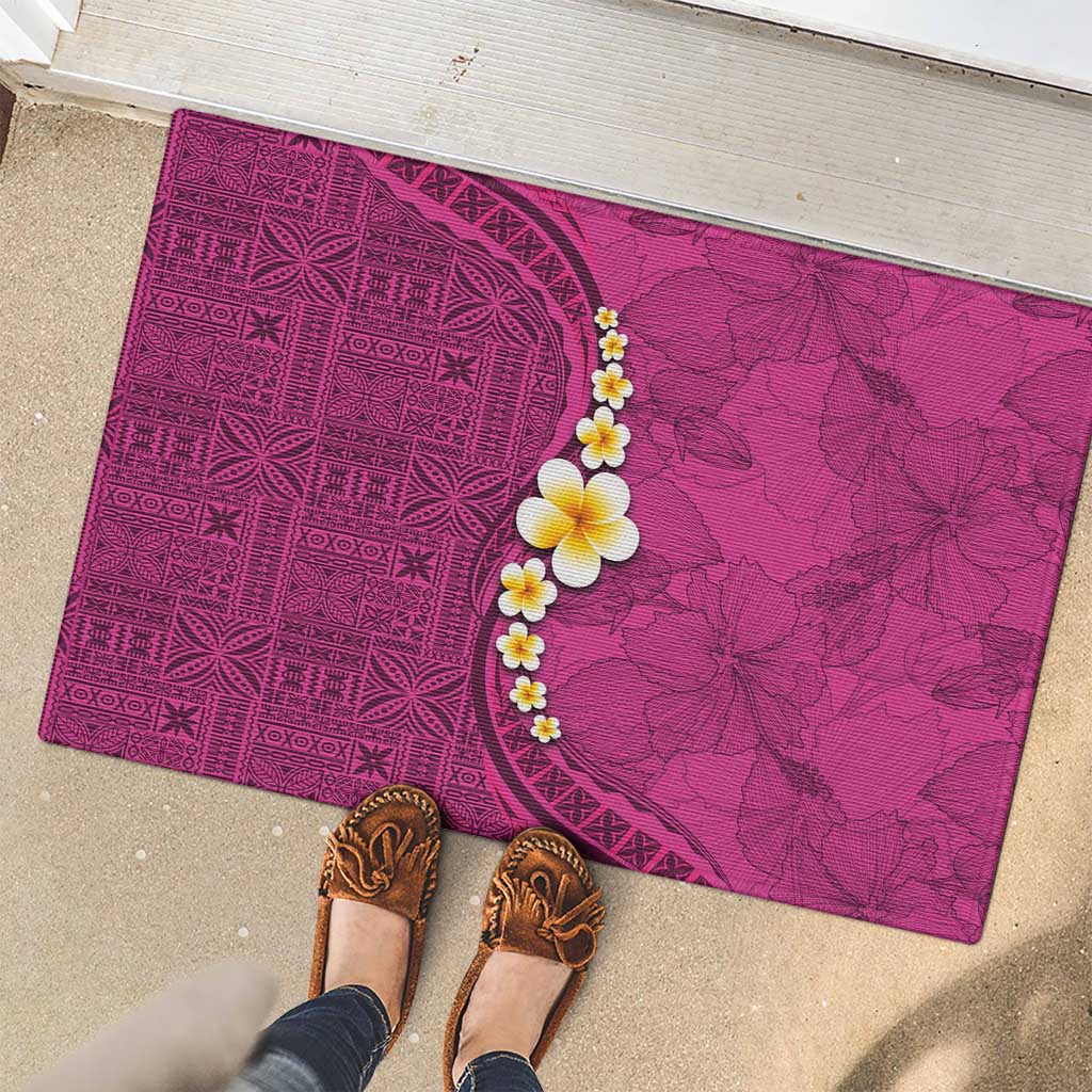 Polynesian Hibiscus and Plumeria with Tapa Pattern Rubber Doormat Pink Color LT03 - Polynesian Pride