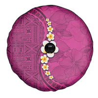 Polynesian Hibiscus and Plumeria with Tapa Pattern Spare Tire Cover Pink Color