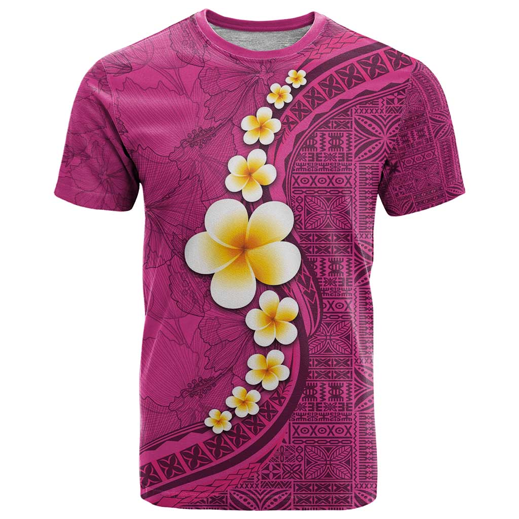 Polynesian Hibiscus and Plumeria with Tapa Pattern T Shirt Pink Color LT03 Pink - Polynesian Pride