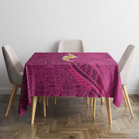 Polynesian Hibiscus and Plumeria with Tapa Pattern Tablecloth Pink Color