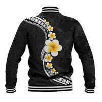 Pacific Hibiscus and Plumeria with Tapa Pattern Baseball Jacket Black Color LT03 - Polynesian Pride