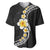 Pacific Hibiscus and Plumeria with Tapa Pattern Baseball Jersey Black Color