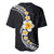 Pacific Hibiscus and Plumeria with Tapa Pattern Baseball Jersey Black Color