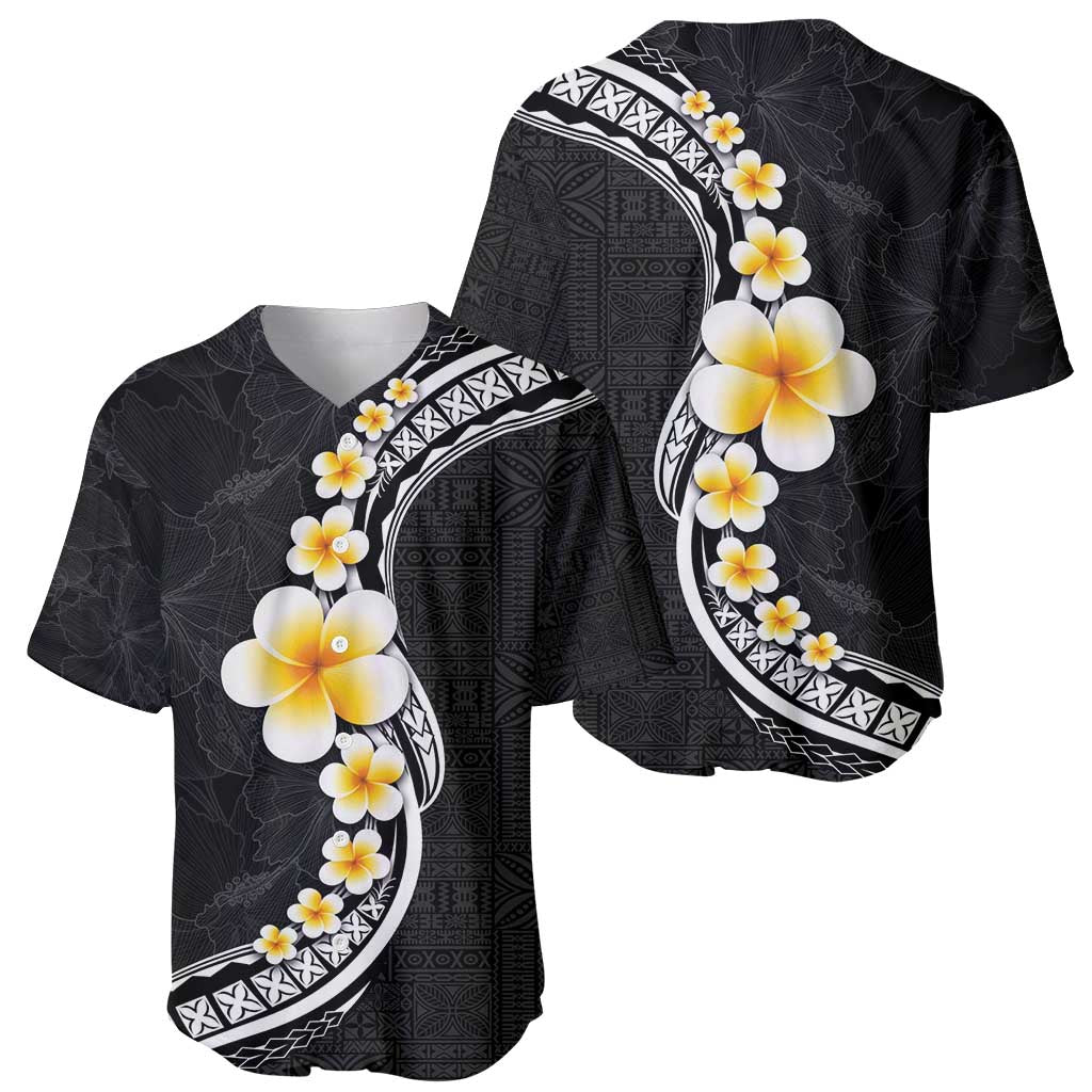 Pacific Hibiscus and Plumeria with Tapa Pattern Baseball Jersey Black Color LT03 - Polynesian Pride