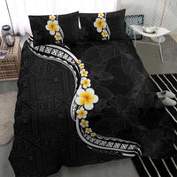 Pacific Hibiscus and Plumeria with Tapa Pattern Bedding Set Black Color