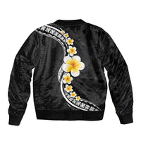 Pacific Hibiscus and Plumeria with Tapa Pattern Bomber Jacket Black Color