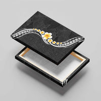 Pacific Hibiscus and Plumeria with Tapa Pattern Canvas Wall Art Black Color