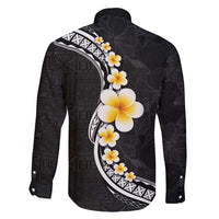 Pacific Hibiscus and Plumeria with Tapa Pattern Family Matching Tank Maxi Dress and Hawaiian Shirt Black Color