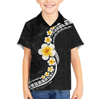 Pacific Hibiscus and Plumeria with Tapa Pattern Kid Hawaiian Shirt Black Color LT03 Kid Black - Polynesian Pride