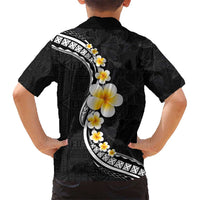 Pacific Hibiscus and Plumeria with Tapa Pattern Kid Hawaiian Shirt Black Color LT03 - Polynesian Pride