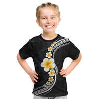 Pacific Hibiscus and Plumeria with Tapa Pattern Kid T Shirt Black Color LT03 Black - Polynesian Pride