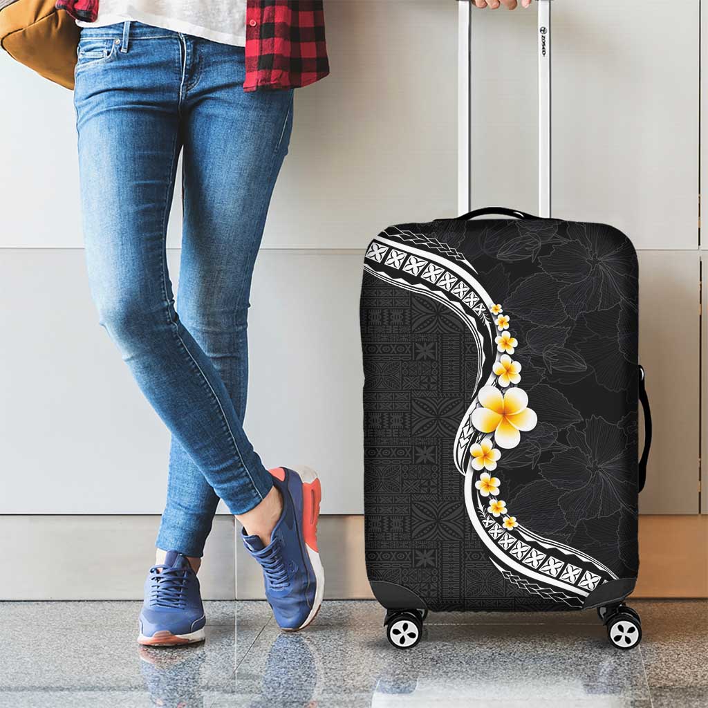 Pacific Hibiscus and Plumeria with Tapa Pattern Luggage Cover Black Color