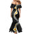 Pacific Hibiscus and Plumeria with Tapa Pattern Mermaid Dress Black Color