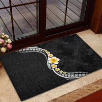 Pacific Hibiscus and Plumeria with Tapa Pattern Rubber Doormat Black Color LT03 - Polynesian Pride