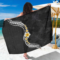 Pacific Hibiscus and Plumeria with Tapa Pattern Sarong Black Color