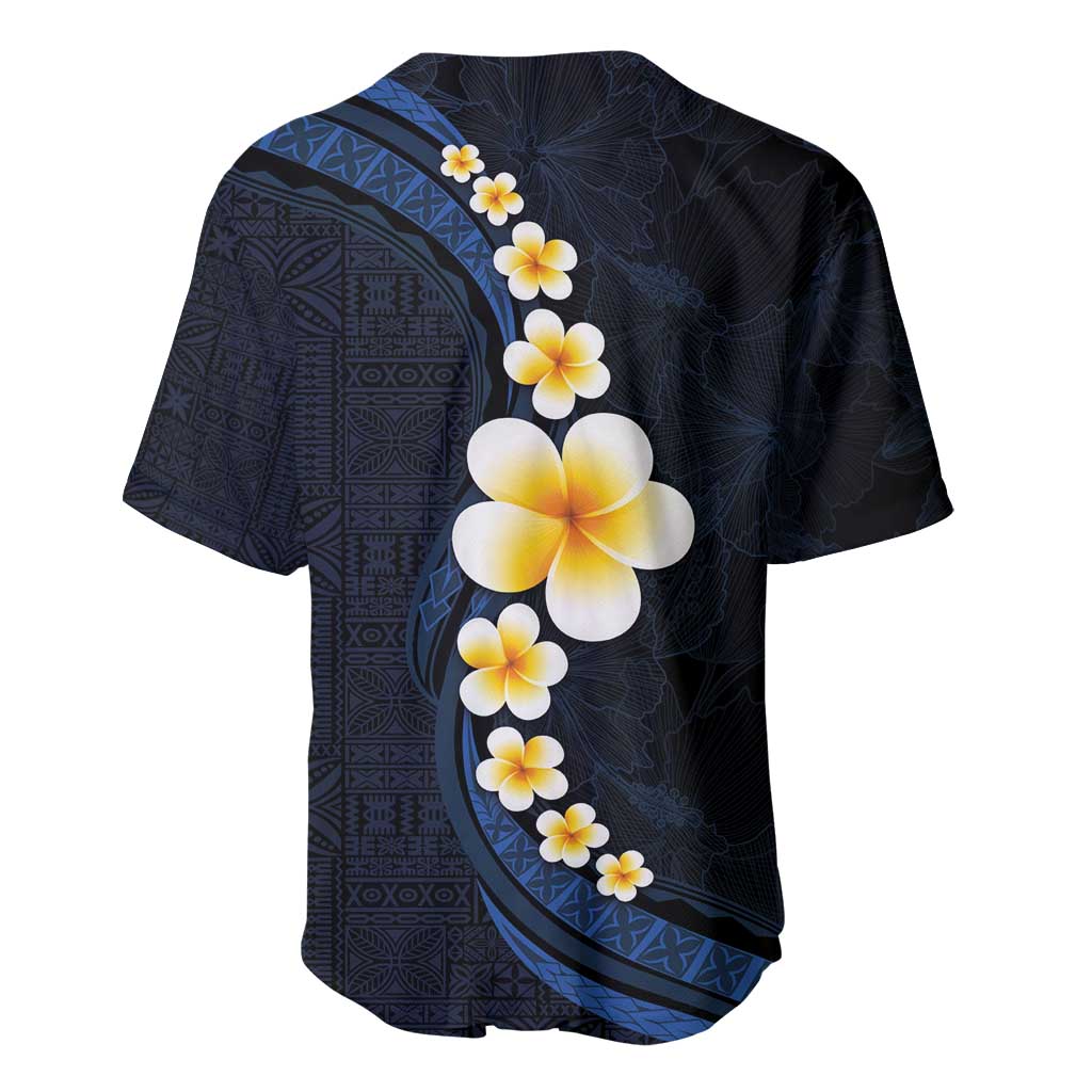 Pacific Hibiscus and Plumeria with Tapa Pattern Baseball Jersey Dark Blue Color LT03 - Polynesian Pride