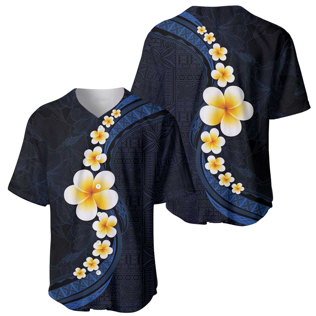 Pacific Hibiscus and Plumeria with Tapa Pattern Baseball Jersey Dark Blue Color LT03 - Polynesian Pride