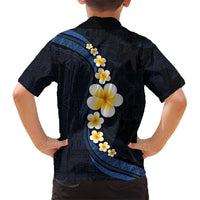 Pacific Hibiscus and Plumeria with Tapa Pattern Family Matching Short Sleeve Bodycon Dress and Hawaiian Shirt Dark Blue Color LT03 - Polynesian Pride