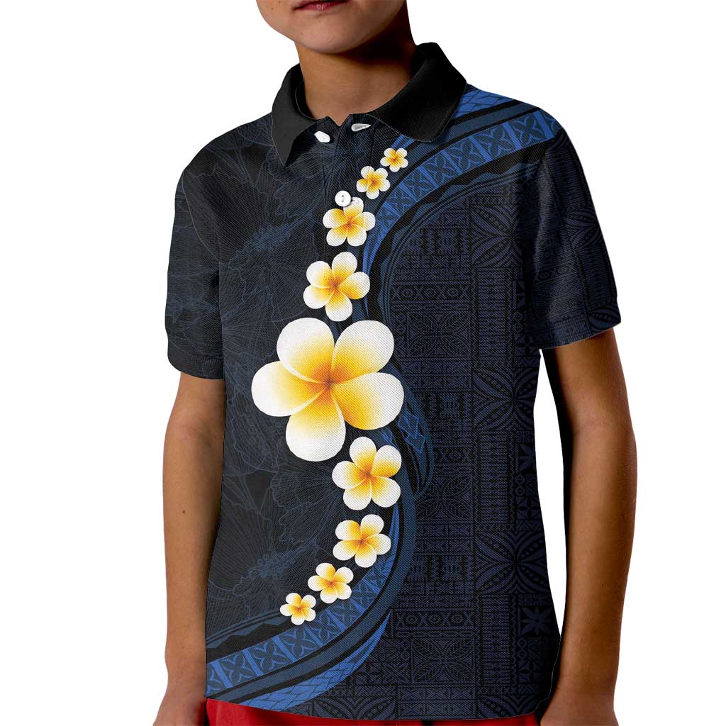 Pacific Hibiscus and Plumeria with Tapa Pattern Kid Polo Shirt Dark Blue Color LT03 Kid Blue - Polynesian Pride