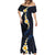 Pacific Hibiscus and Plumeria with Tapa Pattern Mermaid Dress Dark Blue Color