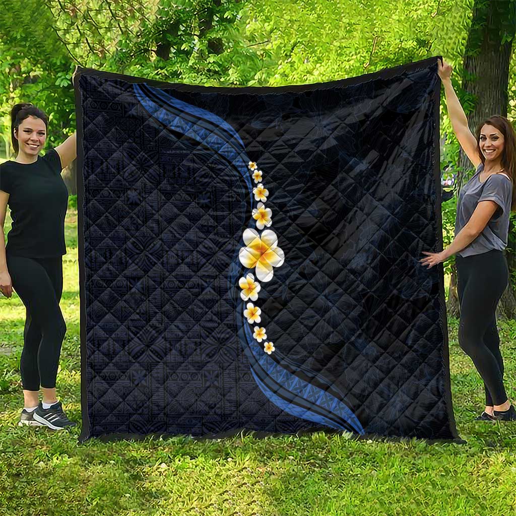 Pacific Hibiscus and Plumeria with Tapa Pattern Quilt Dark Blue Color LT03 - Polynesian Pride