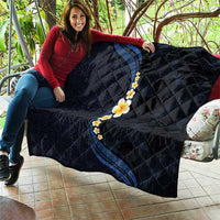 Pacific Hibiscus and Plumeria with Tapa Pattern Quilt Dark Blue Color LT03 - Polynesian Pride