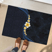 Pacific Hibiscus and Plumeria with Tapa Pattern Rubber Doormat Dark Blue Color LT03 - Polynesian Pride