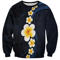 Pacific Hibiscus and Plumeria with Tapa Pattern Sweatshirt Dark Blue Color