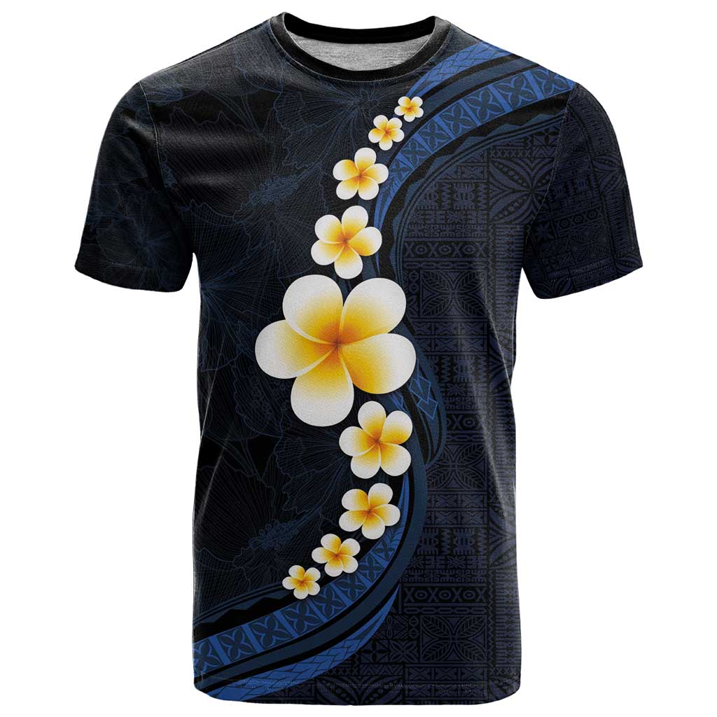 Pacific Hibiscus and Plumeria with Tapa Pattern T Shirt Dark Blue Color LT03 Blue - Polynesian Pride