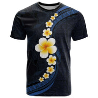 Pacific Hibiscus and Plumeria with Tapa Pattern T Shirt Dark Blue Color LT03 Blue - Polynesian Pride