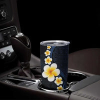 Pacific Hibiscus and Plumeria with Tapa Pattern Tumbler Cup Dark Blue Color