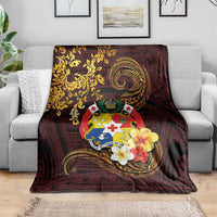 Tonga Ngatu and Hibiscus with Polynesian Tattoo Blanket Gold and Oxblood Color