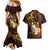 Tonga Ngatu and Hibiscus with Polynesian Tattoo Couples Matching Mermaid Dress and Hawaiian Shirt Gold and Oxblood Color