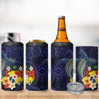 Tonga Vava'u Humpback Whale Blue Water 4 in 1 Can Cooler Tumbler Polynesian Hibiscus Flowers